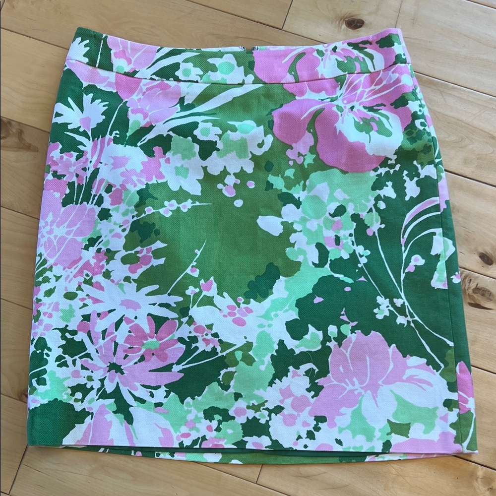 Talbot’s Textured Floral Green and Pink Skirt